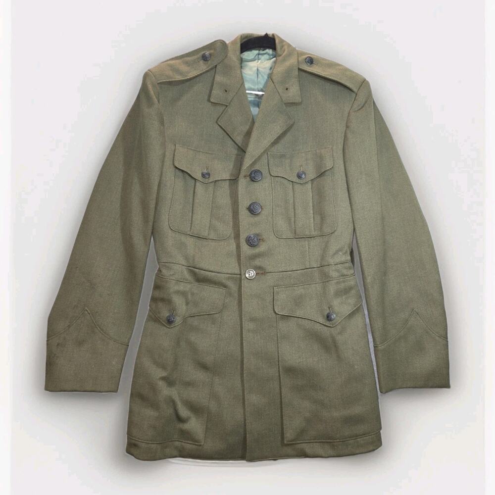 Vtg USMC Marine Corps‎ Service Alpha Coat 40R Wool Serge Green Quantico Uniform
